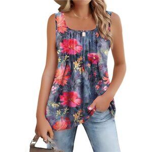 Women's Summer Tank Tops 2025 Pleated Square Neck Loose Fit Casual Flowy